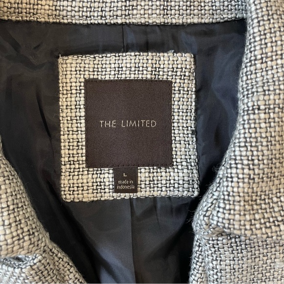 THE LIMITED Gray Tweed Belted Cropped Sleeve Blazer - Size L - Picture 4 of 10